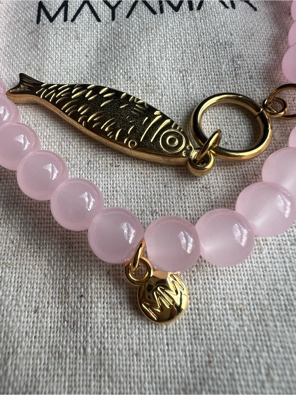 MAYAMAR Pink Glass Beaded Necklace with Gold Fish Pendant NWOT - Picture 5 of 7